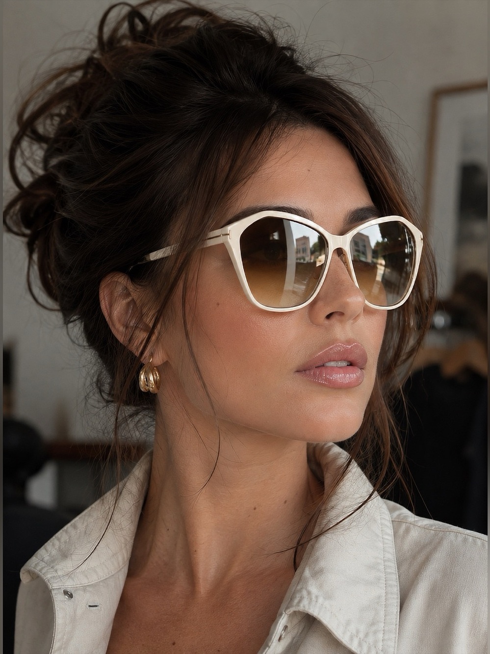 Tom Ford Lena Oversize Gradient Sunglasses Cat Eye Butterfly White